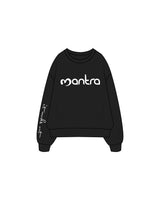 The Womens Crewneck - Black - Mantra Fitness - Center / Right Sleeve - White