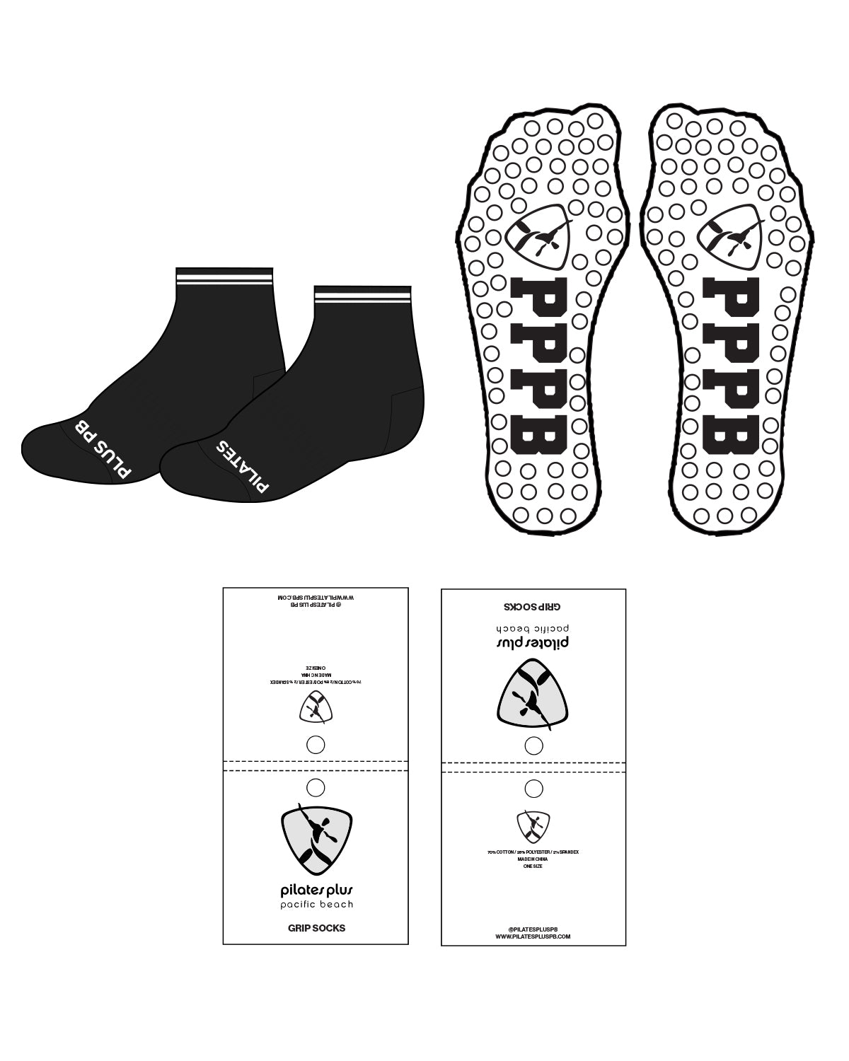 The 1/2 Crew Grip Sock - Pilates Plus PB - Black / White - Circle Grip