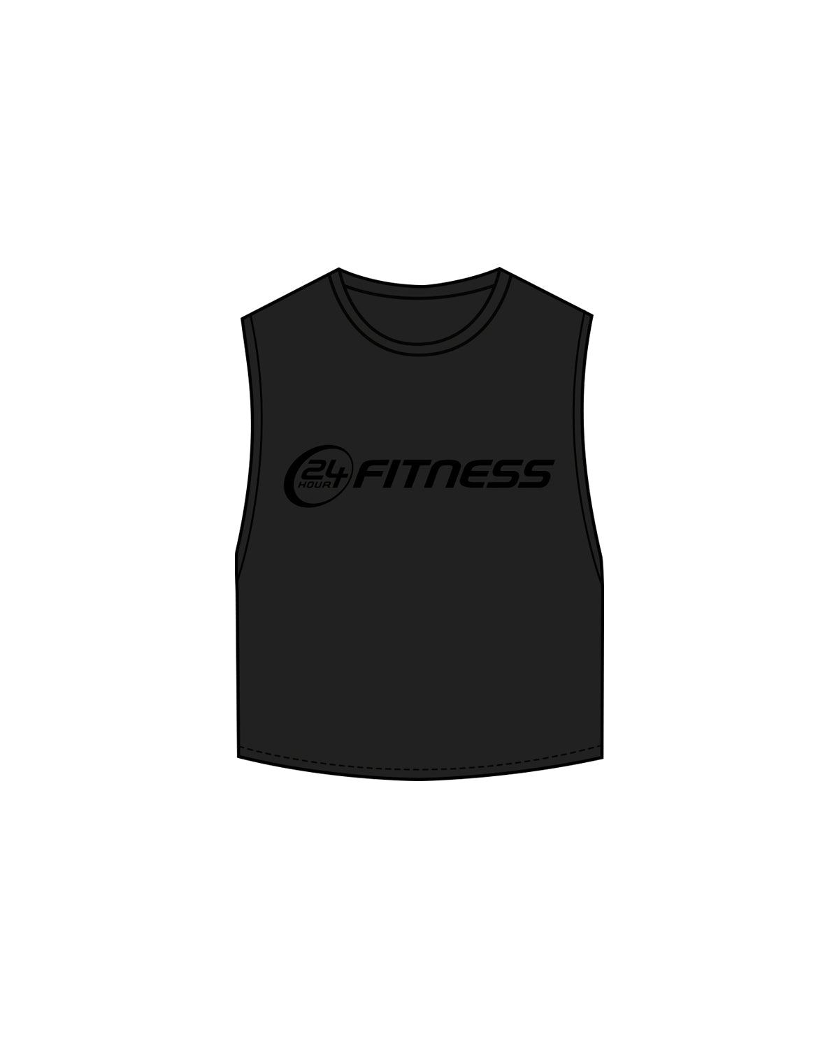 The Crop Muscle Tank - Black - 24 Hour Fitness - Center Chest Logo - Black / Black