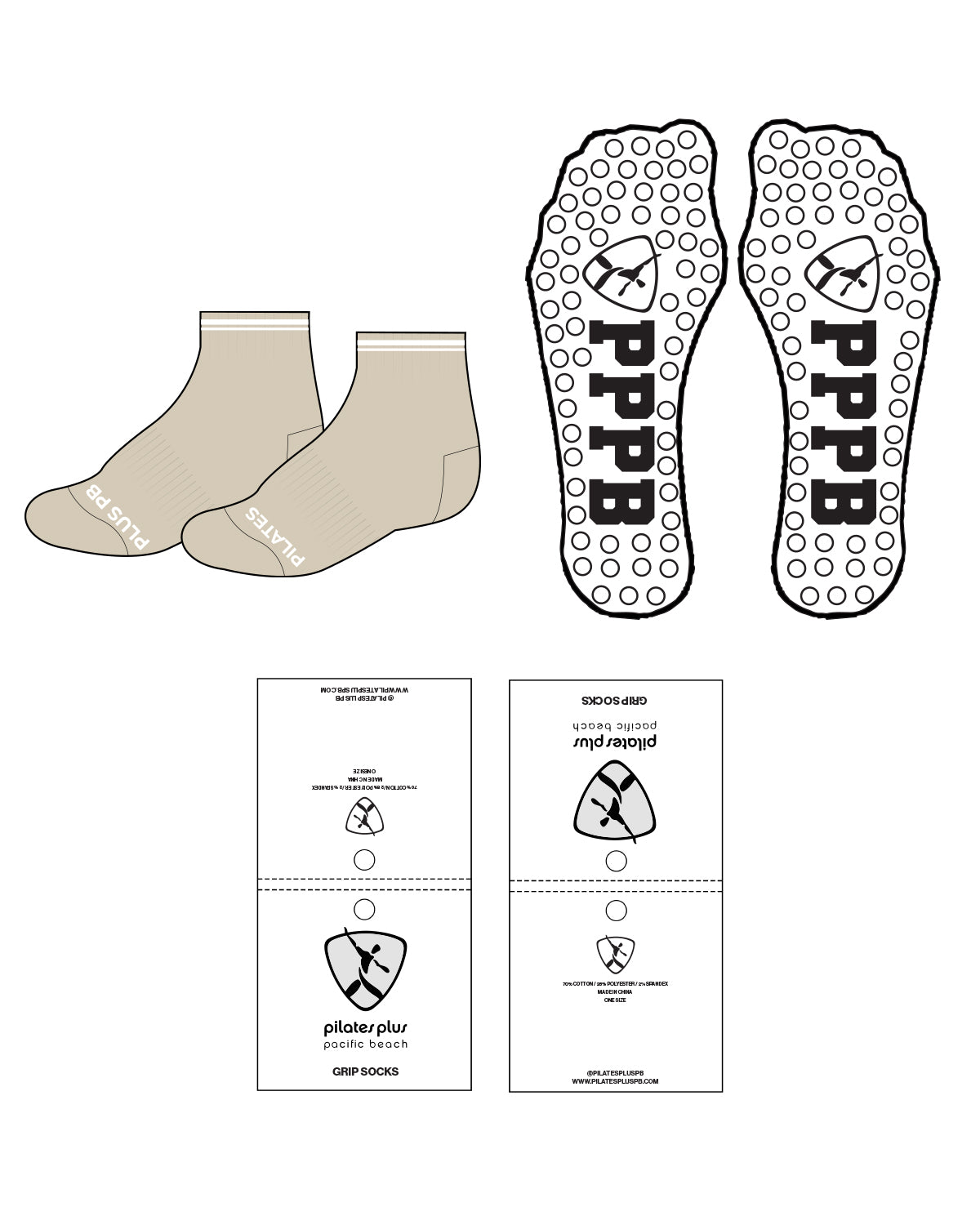 The 1/2 Crew Grip Sock - Pilates Plus PB - Tan / White - Circle Grip