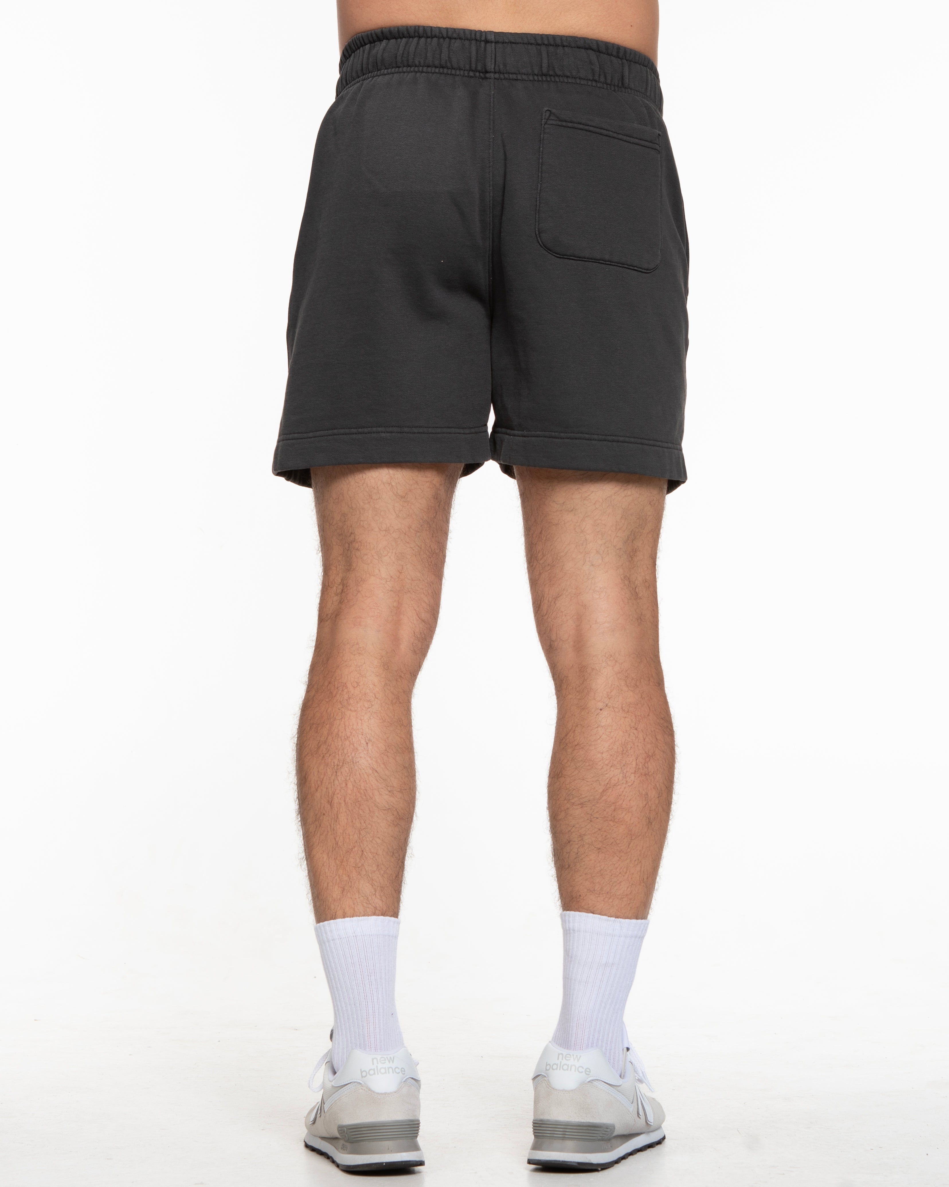 The Mens Sweat Shorts - Washed Black - Gladden Gains - Left Leg Stacked - White