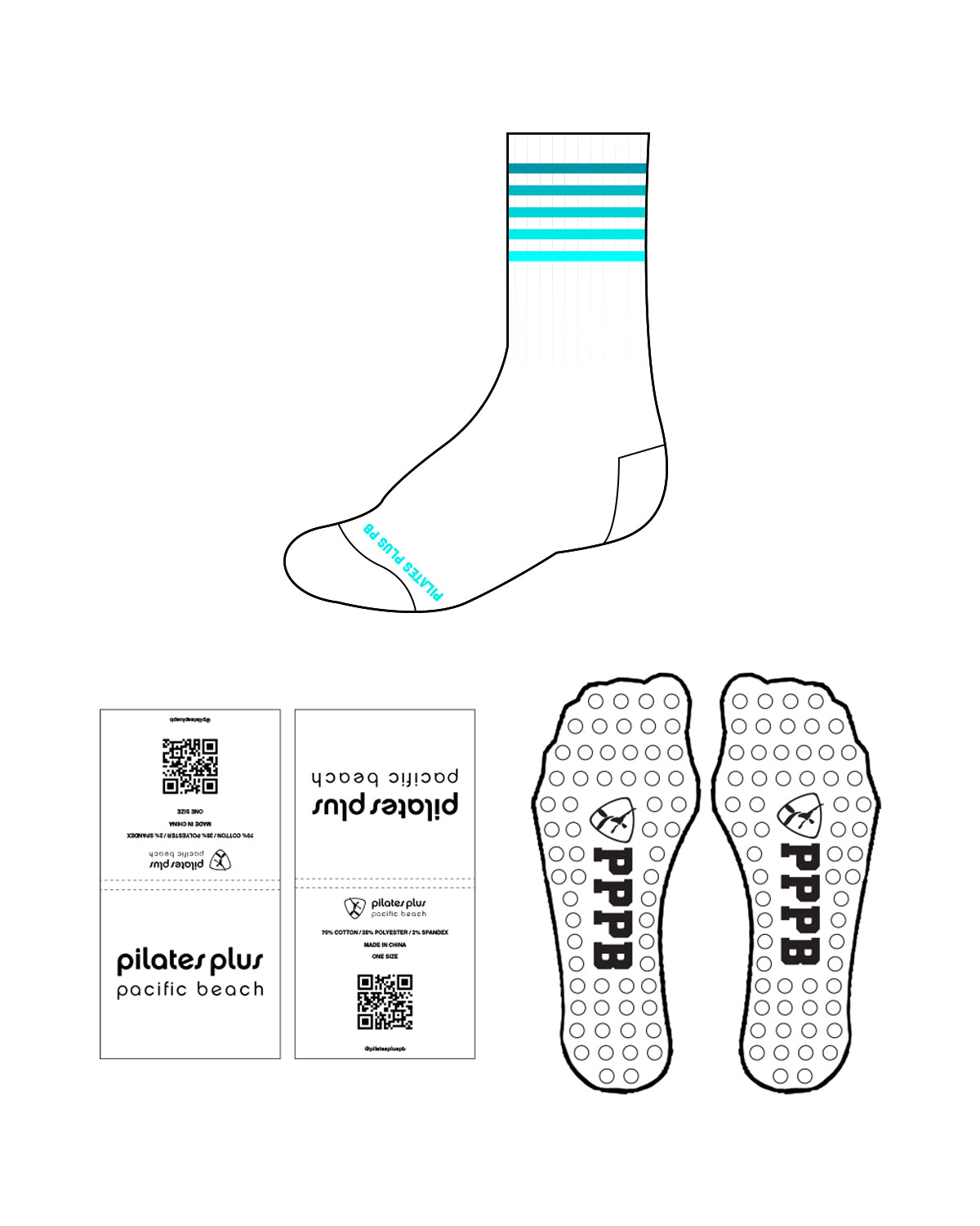 The Crew Grip Sock - Pilates Plus PB - White / Blue Stripe Ombre