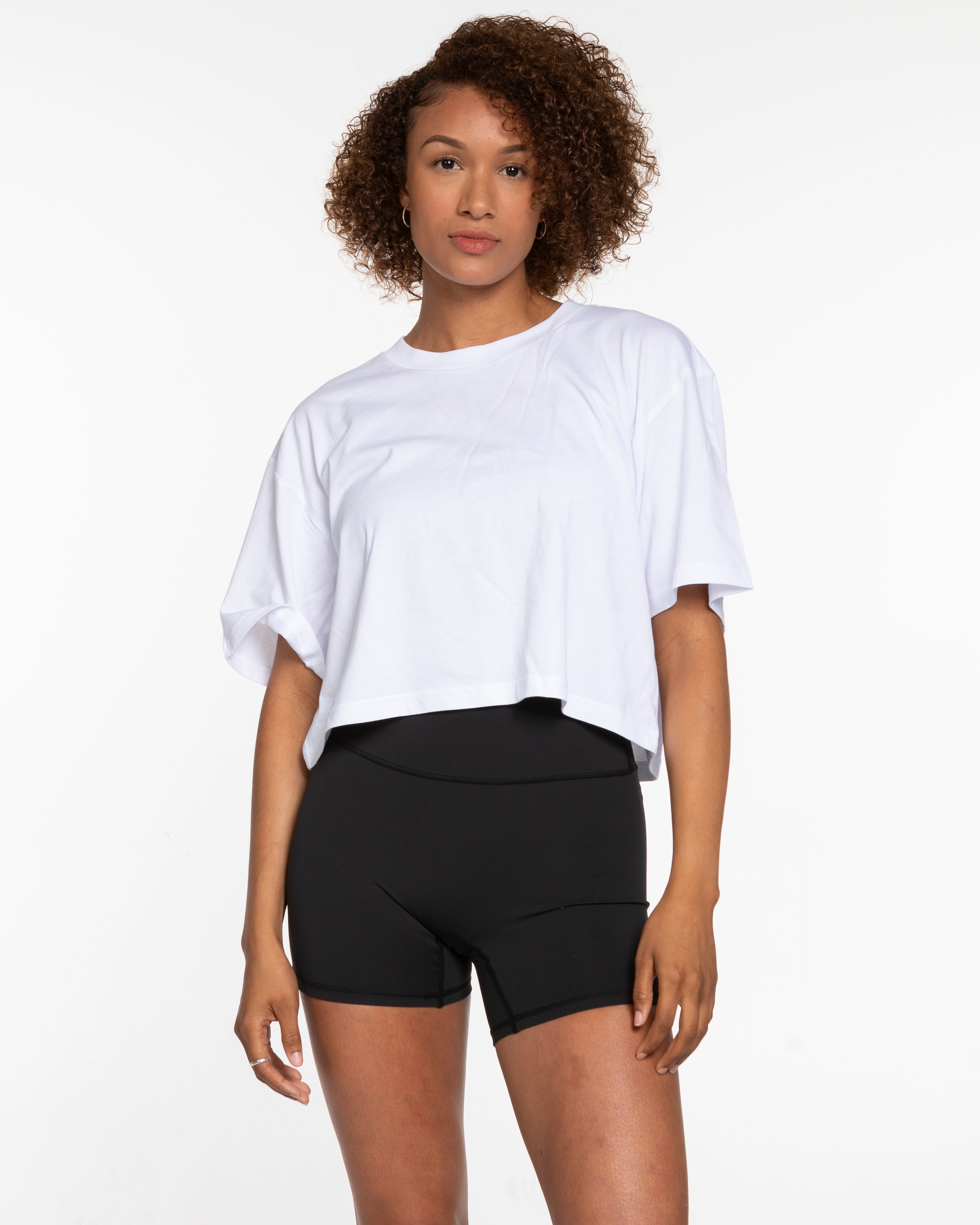 The Oversized Crop Tee - White - Gladden Gains - Center Chest Stacked - Grey