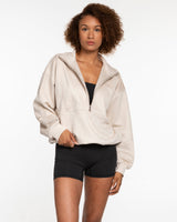 The Suede 1/2 Zip - Latte - Mantra Fitness - Left Chest - Latte Embroidered