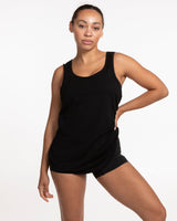 The Womens Racerback Tank - Black - Mantra Fitness - 100 Club - Front & Back - White