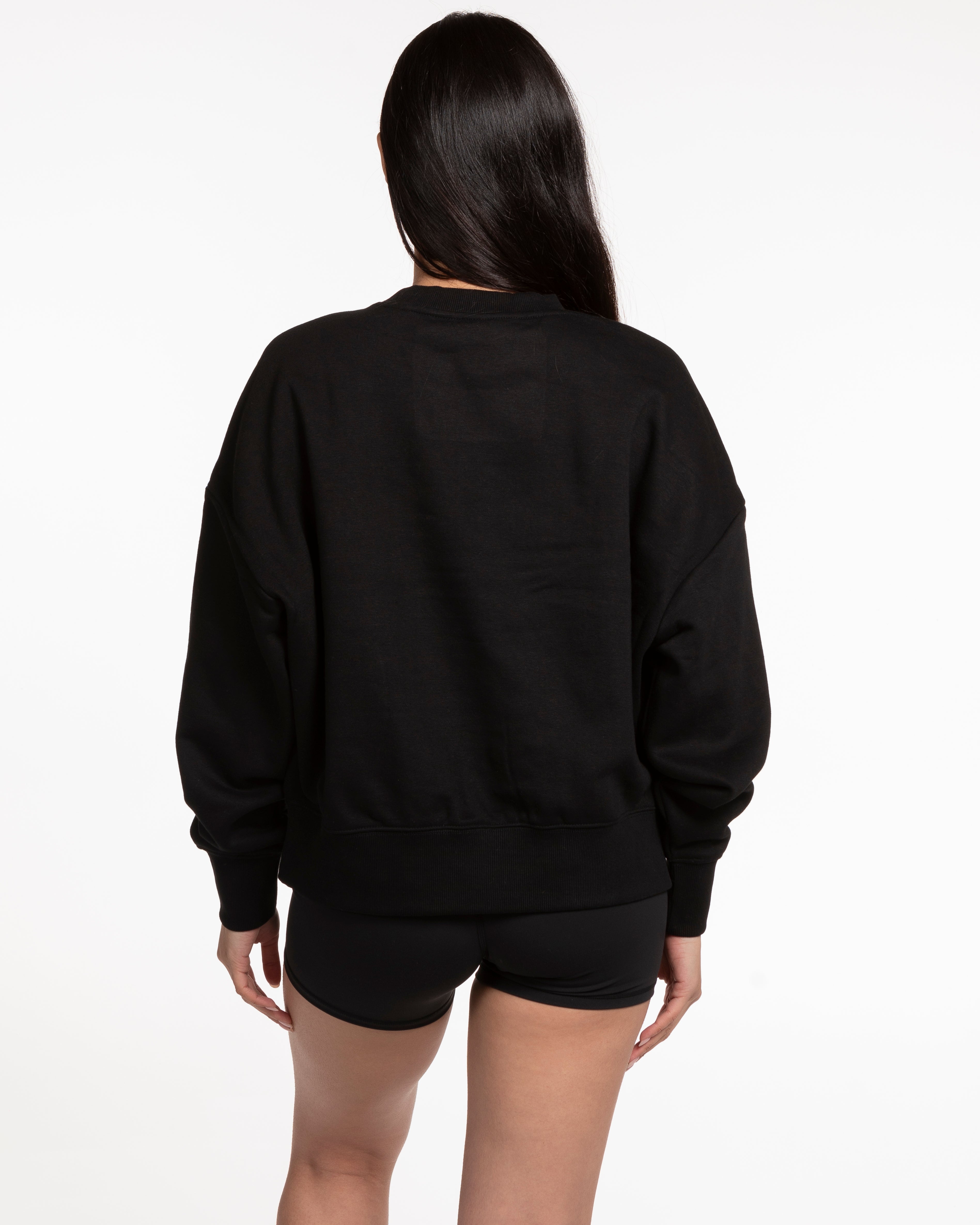 The Womens Heavy Crewneck - Black - Evolve Spa - Center Chest Stacked - Embroidered - Tone on Tone