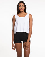 The Crop Tank - White - Mega Well - Center Chest Stacked - Full Color