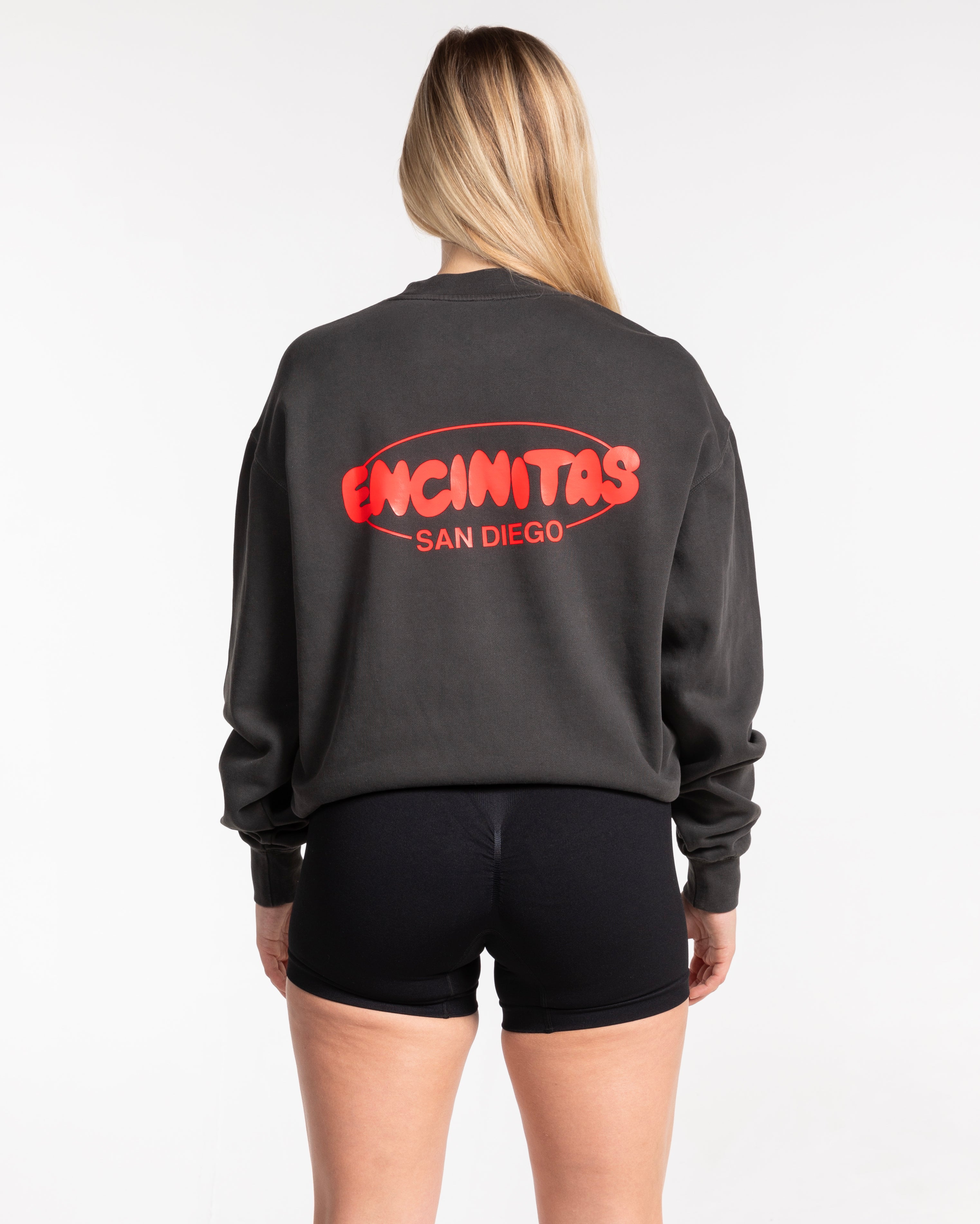 The Encinitas Oversized Crewneck - Faded Black / Hyper Red