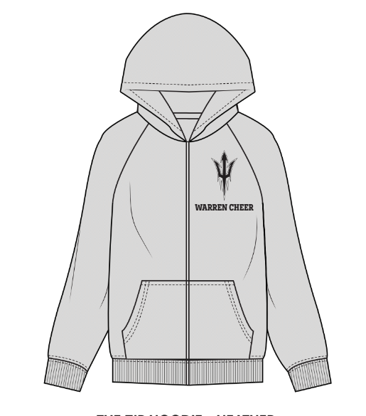 The Womens Zip Hoodie - Heather - Warren Cheer - Left Chest Trident Logo - Black