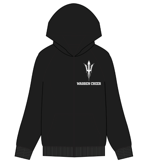 The Womens Zip Hoodie - Black - Warren Cheer - Trident Left Chest Logo - White