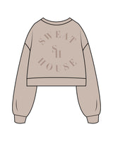 The Womens Crop Crewneck - Bone - Sweathouse - Left Chest & Back Center Stacked - Tone on Tone