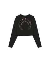 The Crop Long Sleeve - Black - Positively Fit Community - PFC Logo Front & Back - Pink