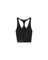 The Racer Tank - Black - Mantra Fitness - Hemline / Back - White