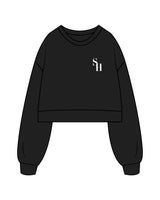 The Womens Crop Crewneck - Black - Sweathouse - Left Chest & Back Center Stacked - White