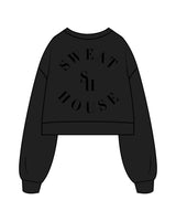 The Womens Crop Crewneck - Black - Sweathouse - Left Chest & Back Center Stacked - Tone on Tone