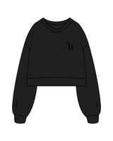 The Womens Crop Crewneck - Black - Sweathouse - Left Chest & Back Center Stacked - Tone on Tone