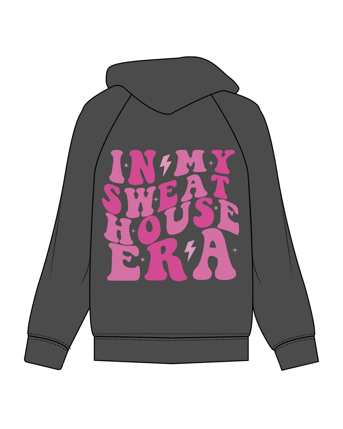 The Womens Zip Hoodie - Washed Black - Sweathouse - Left Chest & Full Back Center - Full Color