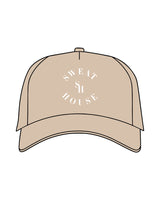 The 5 Panel Trucker Hat - Sand - Sweathouse - Center Stacked - Embroidered - White