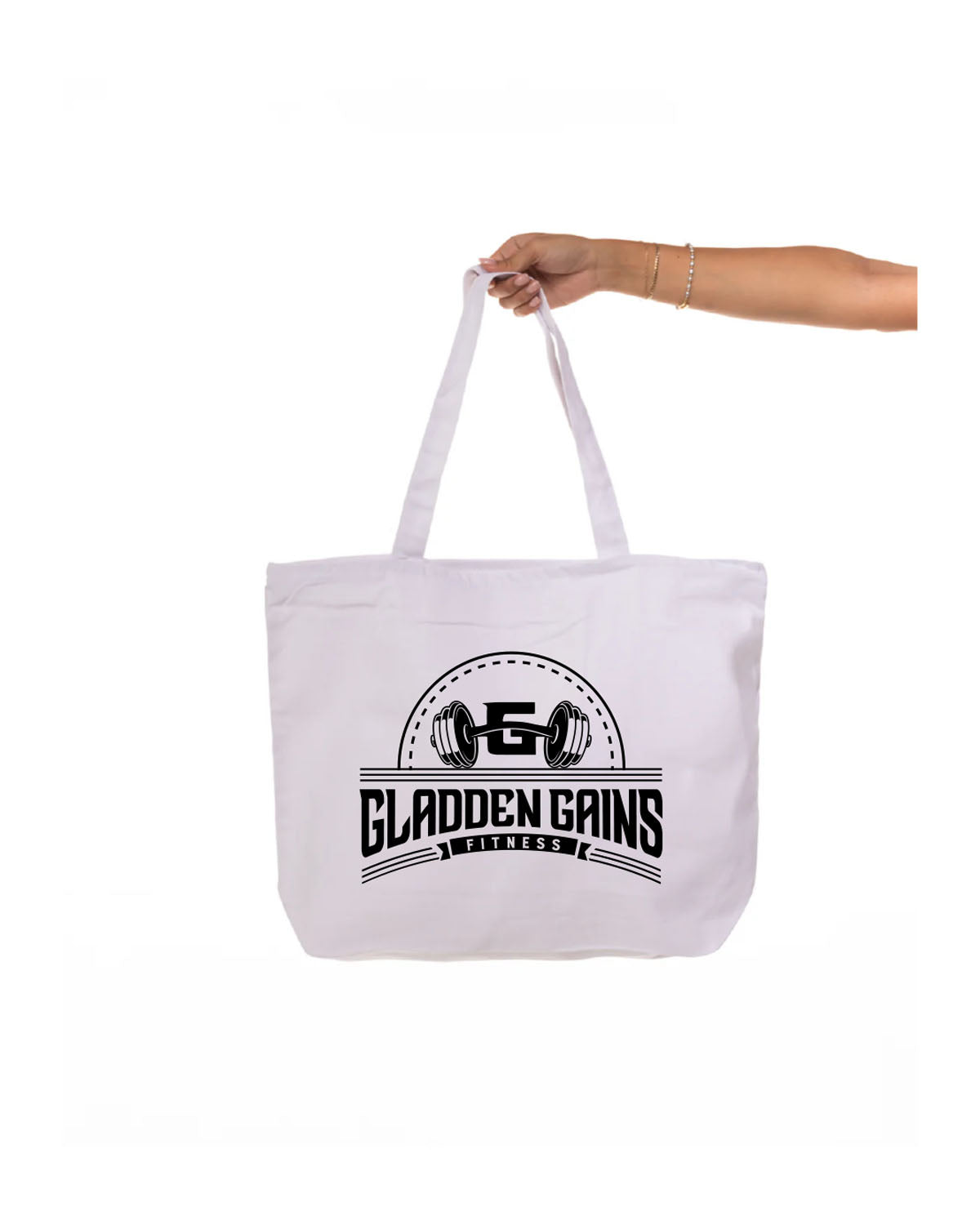 The Zipper Tote Bag - White - Gladden Gains - Center Stacked - Black