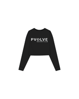 The Crop Long Sleeve - Black - Pvolve Nashville - Front & Back Logos - White