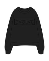 The Womens Heavy Crewneck - Black - Evolve Spa - Center Chest Stacked - Embroidered - Tone on Tone