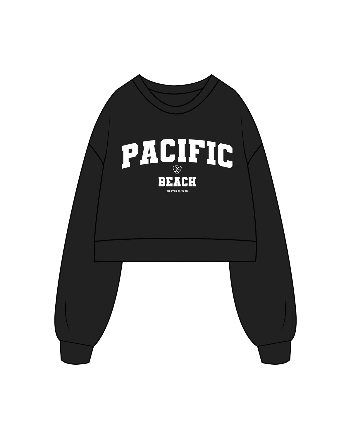 The Oversized Crop - Black - Pilates Plus Pacific Beach - Collegaite Logo - White