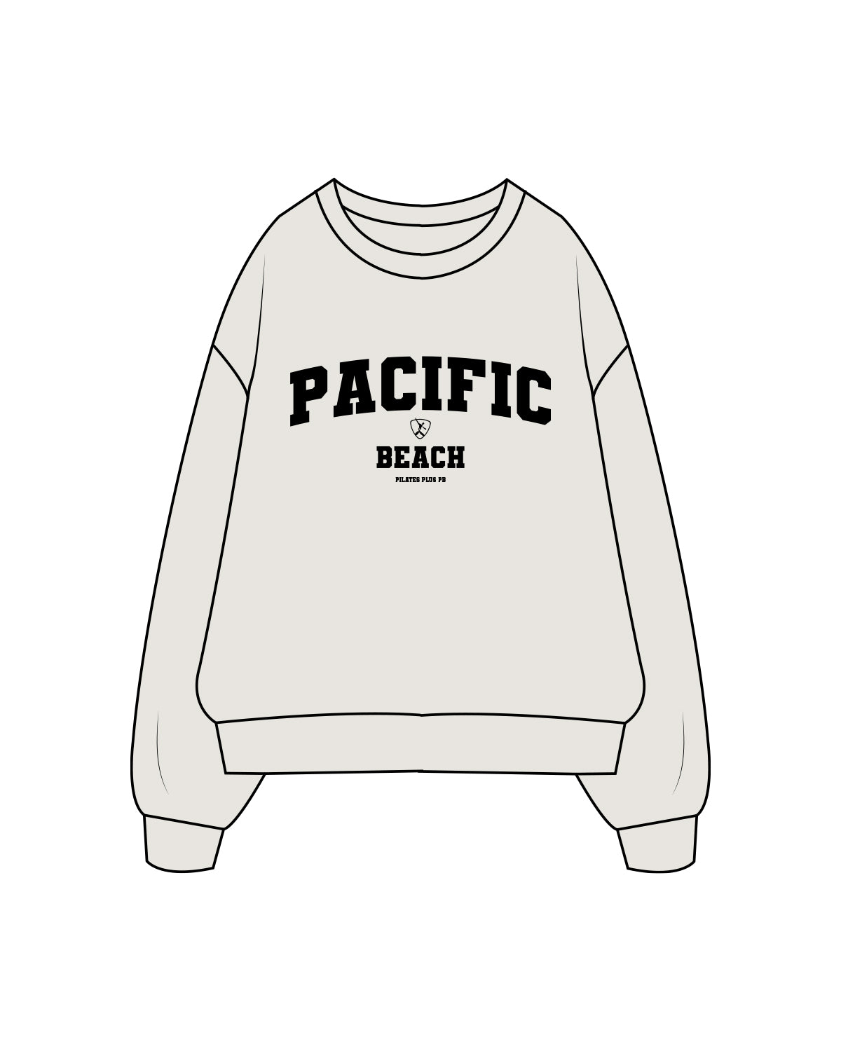 The Womens Crewneck - Washed Bone - Pilates Plus Pacific Beach - Collegaite Logo - Black