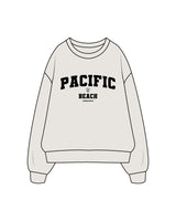 The Womens Crewneck - Washed Bone - Pilates Plus Pacific Beach - Collegaite Logo - Black