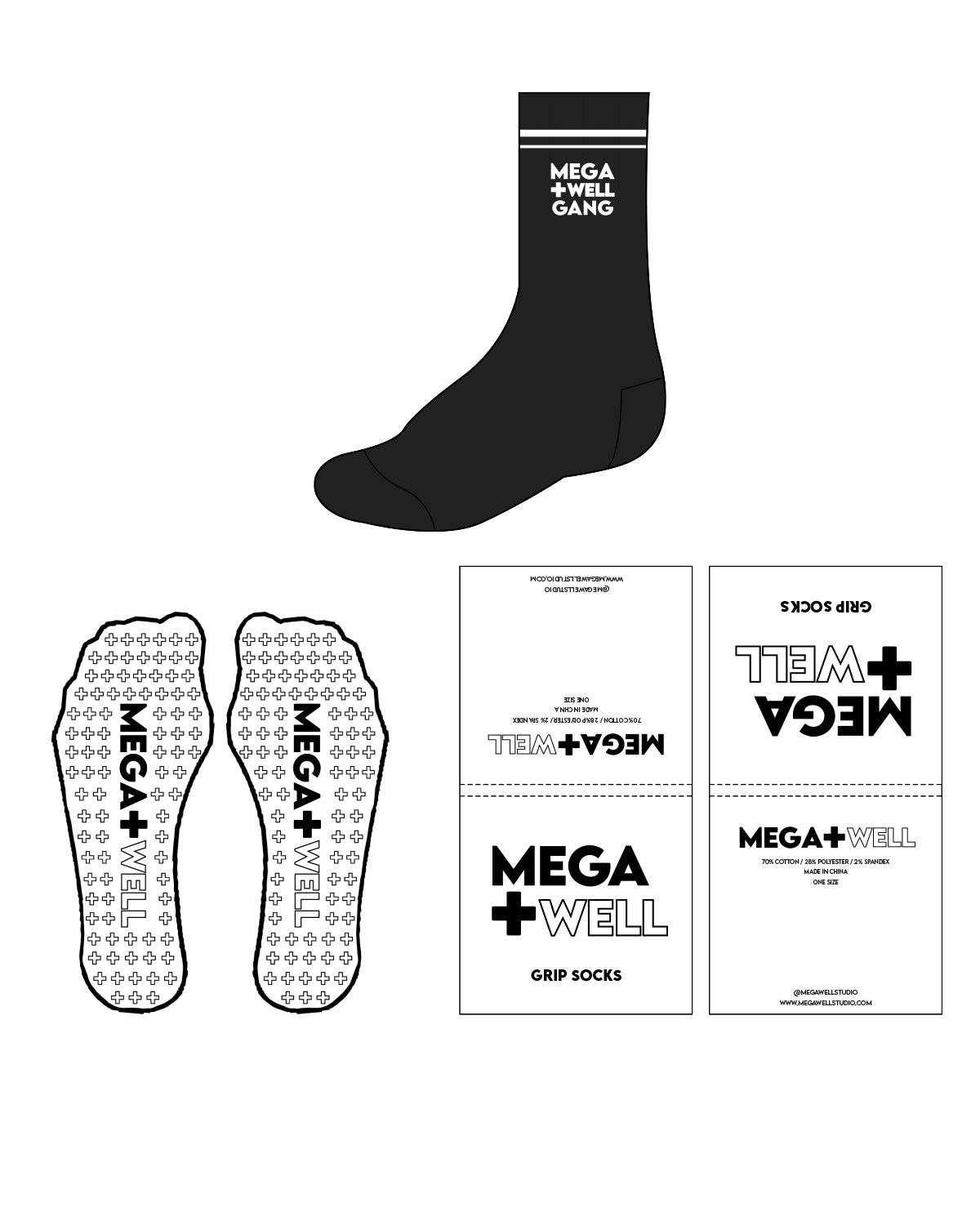 The Crew Grip Sock - Black - Mega Well - White Logos & Grip